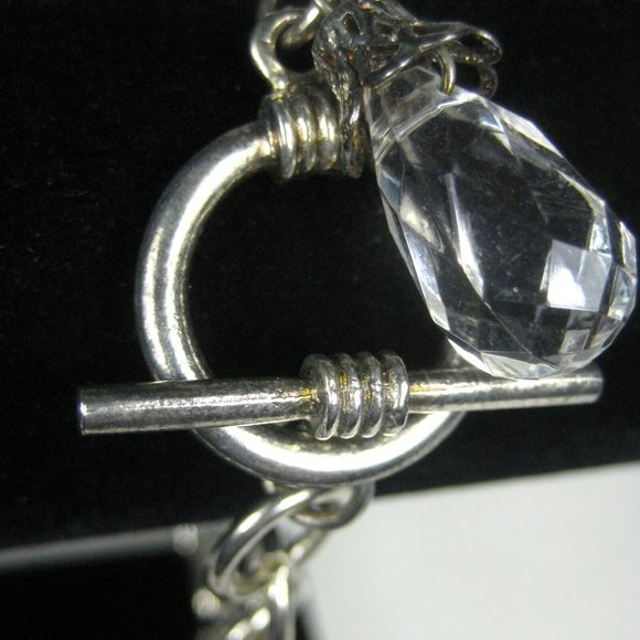 Metal Silvertone Chain Bracelet Size 9 inch Toggle Clasp Jewelry Rhinestone - Picture 5 of 6